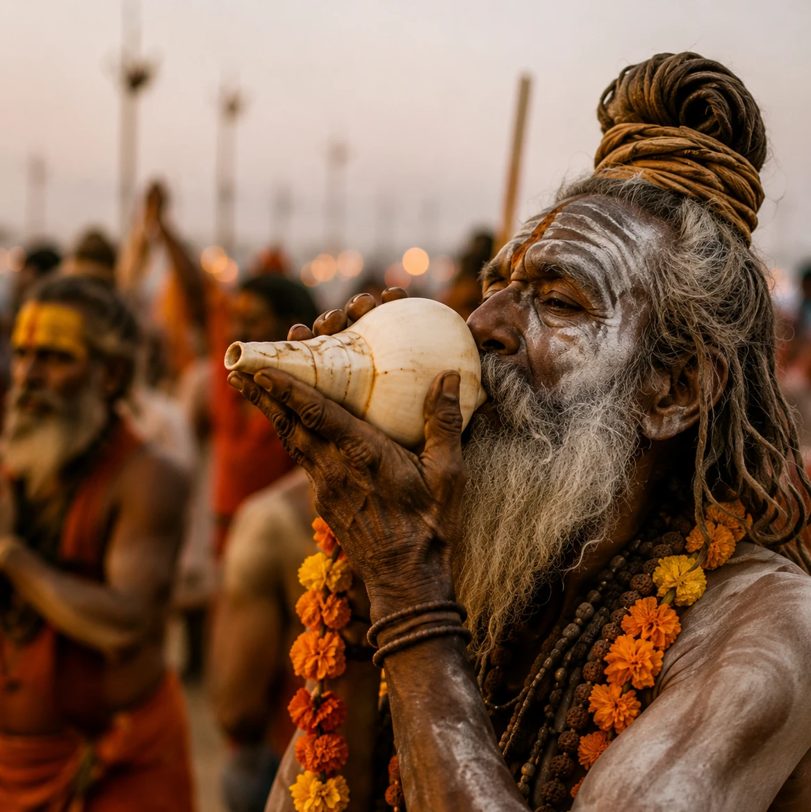 Ash-covered Naga Sadhus during Shahi Snan